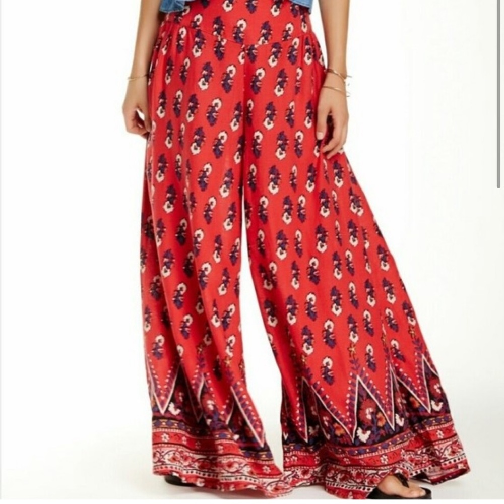 Free People wide leg palazzo pants large linen pink